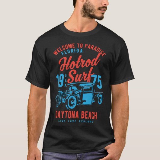 Daytona Beach Florida Retro Hotrod Surf  1 T-shirt (Voorkant)