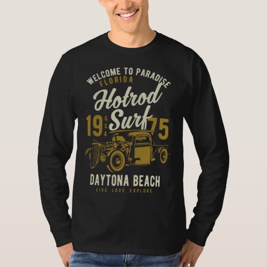 Daytona Beach Florida Retro Hotrod Surf  5 T-shirt (Voorkant)