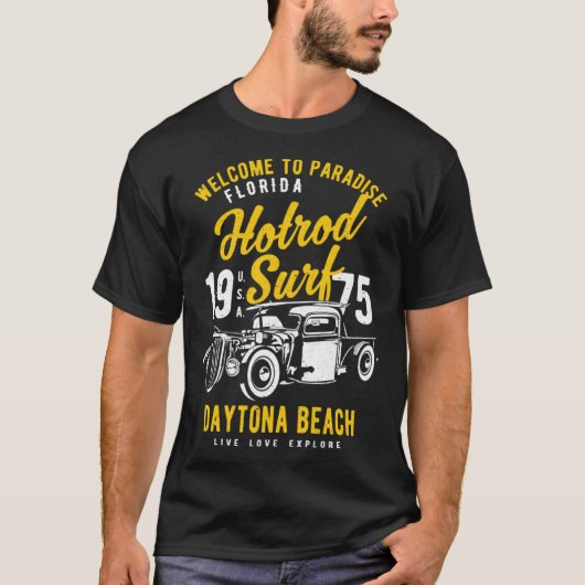 Daytona Beach Florida Retro Hotrod Surf Distressed T-shirt (Voorkant)
