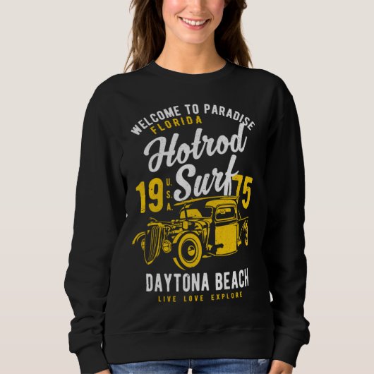 Daytona Beach Florida Retro Hotrod Surf Distressed Trui (Voorkant)