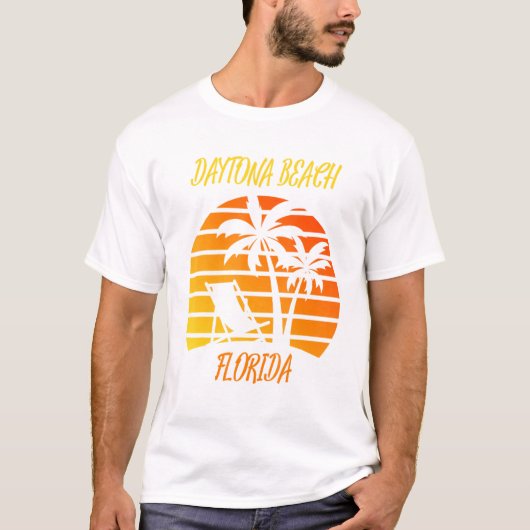 Daytona Beach Florida Retro Sunset Palm Trees Chai T-shirt (Voorkant)