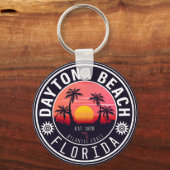 Daytona Beach Florida Retro Sunset Souvenirs 80s Sleutelhanger (Voorkant)