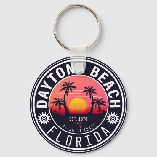Daytona Beach Florida Retro Sunset Souvenirs 80s Sleutelhanger (Achterkant)