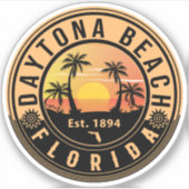Daytona Beach Florida Retro Sunset Souvenirs Sticker (Voorkant)