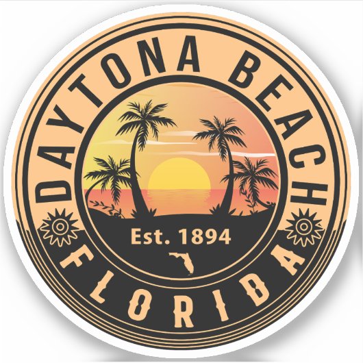 Daytona Beach Florida Retro Sunset Souvenirs Sticker (Voorkant)