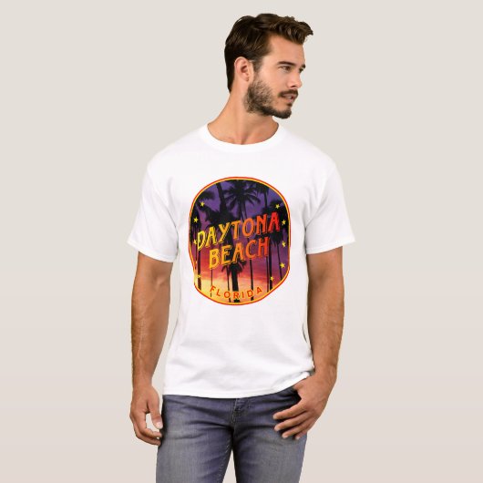 Daytona Beach, Florida Sunset Palmtree T-shirt (Voorkant volledig)