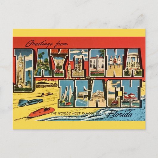 Daytona Beach Florida Vintage Wenskaart Briefkaart (Voorkant)