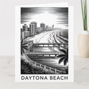Daytona Beach Florida Zwart Wit Houtsnede Silhouet Kaart