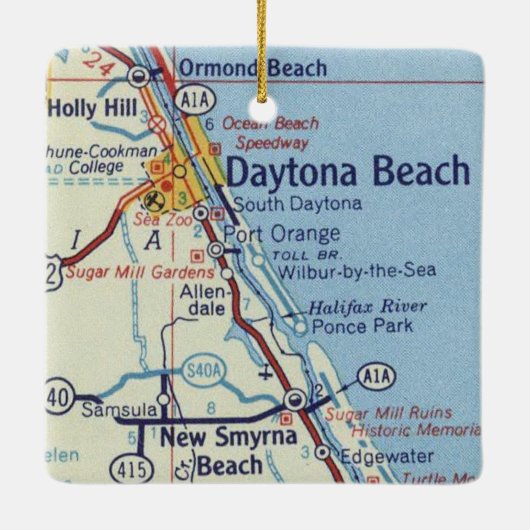 Daytona Beach Klassieke kaart Keramisch Ornament (Achterkant)