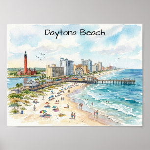 Daytona Beach Kustcharme Watercolor Kunst Poster