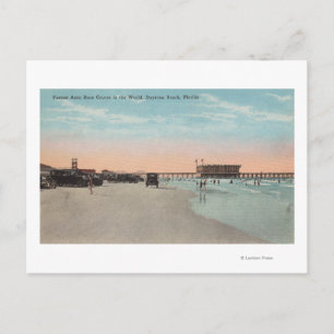 Daytona, FL - Uitzicht van strand met auto's & Briefkaart