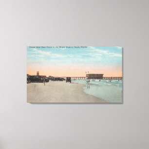 Daytona, FL - Uitzicht van strand met auto's & Canvas Afdruk