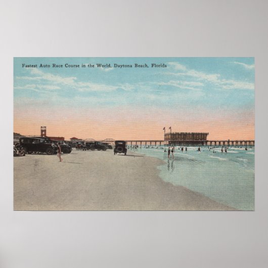 Daytona, FL - Uitzicht van strand met auto's & Poster (Voorkant)
