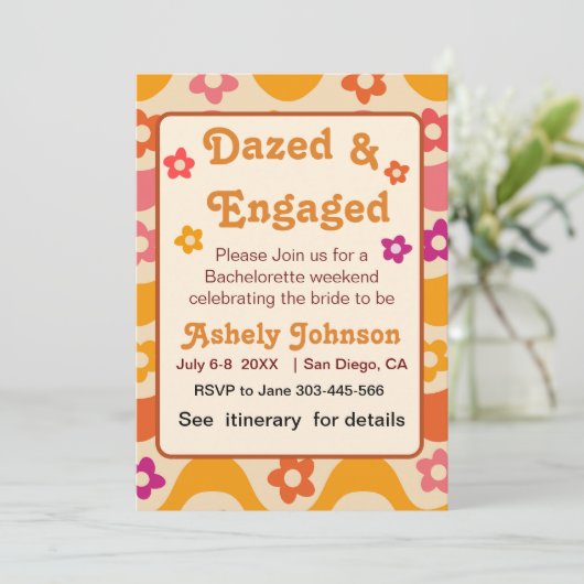 Dazed and Engaged Retro 70s Bachelorette party Kaart (Staand voorkant)