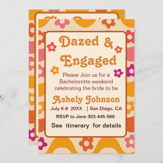 Dazed and Engaged Retro 70s Bachelorette party Kaart (Voorkant / Achterkant)