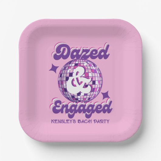 Dazed & Engaged Retro Disco Bachelorette Party Papieren Bordje (Voorkant)
