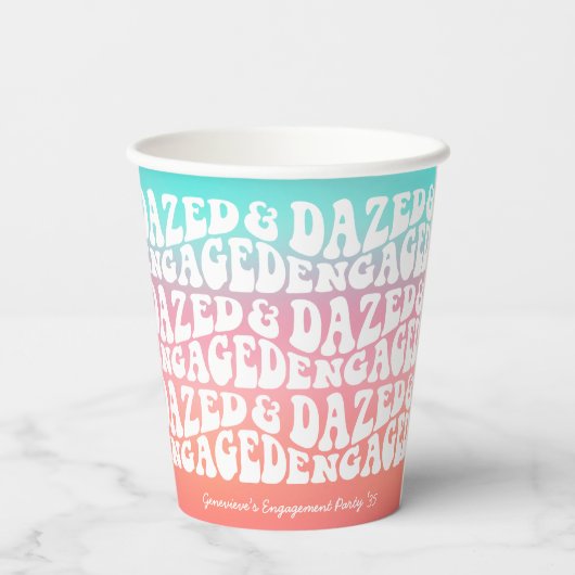 Dazed Engaged | Roze Aqua Retro Verlovingsfeest Papieren Bekers (Achterkant)