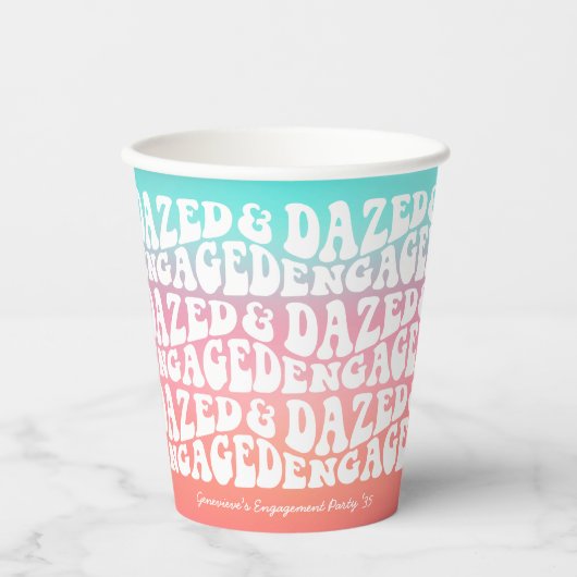 Dazed Engaged | Roze Aqua Retro Verlovingsfeest Papieren Bekers (Voorkant)