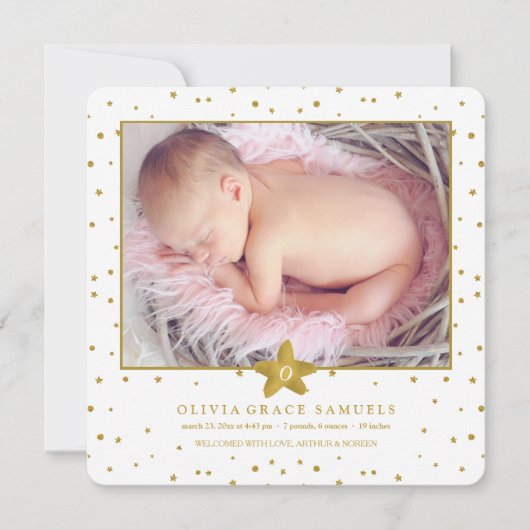Dazzling Aankomst Vierkant Foto Geboorteaankondigi Aankondiging (Voorkant)