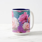 Dazzling Aqua Pink Glitter Floral Two Tone Mok (Voorkant rechts)