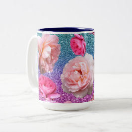 Dazzling Aqua Pink Glitter Floral Two Tone Mok