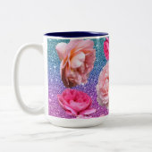 Dazzling Aqua Pink Glitter Floral Two Tone Mok (Links)