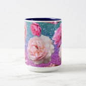 Dazzling Aqua Pink Glitter Floral Two Tone Mok (Center)