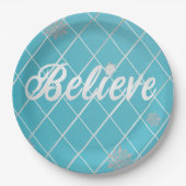 Dazzling Believe Licht Blauw en Zilver Geruit Papieren Bordje (Voorkant)