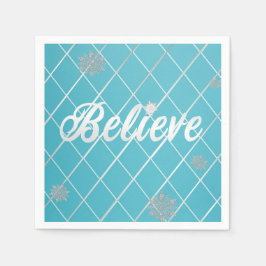 Dazzling Believe Licht Blauw en Zilver Geruit Servet