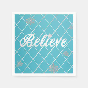 Dazzling Believe Licht Blauw en Zilver Geruit Servet