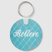 Dazzling Believe Licht Blauw en Zilver Geruit Sleutelhanger (Voorkant)