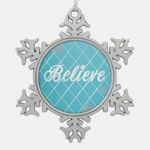 Dazzling Believe Licht Blauw en Zilver Geruit Tin Sneeuwvlok Ornament
