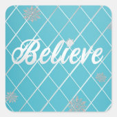 Dazzling Believe Licht Blauw en Zilver Geruit Vierkante Sticker (Voorkant)