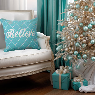 Dazzling Believe Licht Blauw en Zilver Gestreept Kussen