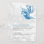 Dazzling Blue Bird & Floral Wedding Invitation Kaart (Voorkant / Achterkant)