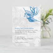 Dazzling Blue Bird & Floral Wedding Invitation Kaart (Staand voorkant)