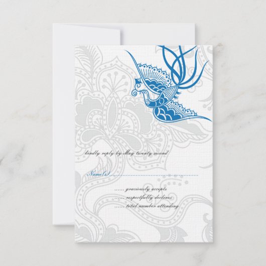 Dazzling Blue Bird & Floral Wedding RSVP-kaarten RSVP Kaartje (Voorkant)