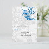 Dazzling Blue Bird & Floral Wedding RSVP-kaarten RSVP Kaartje (Staand voorkant)
