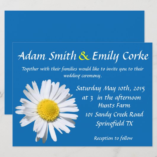 Dazzling Blue Daisy Wedding Invitation Kaart (Voorkant / Achterkant)