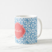 Dazzling Blue Damask Monogram Mok (Voorkant rechts)