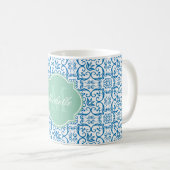 Dazzling Blue Damask Monogram Mok (Voorkant rechts)