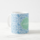 Dazzling Blue Damask Monogram Mok (Voorkant links)
