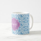 Dazzling Blue Damask Monogram Mok (Voorkant rechts)