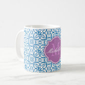 Dazzling Blue Damask Monogram Mok (Voorkant links)