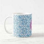 Dazzling Blue Damask Monogram Mok (Links)