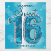 Dazzling Blue Edelsteen Sweet 16 Celebration Wijn Etiket (Enkel label)