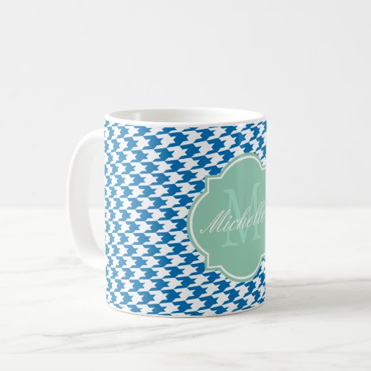 Dazzling Blue Houndstooth Monogram Mok (Voorkant links)