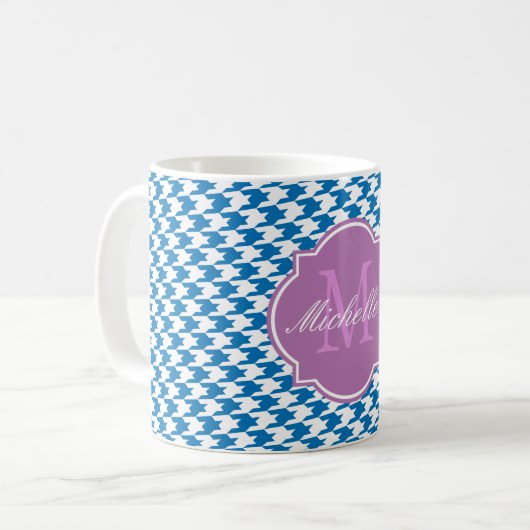 Dazzling Blue Houndstooth Monogram Mok (Voorkant links)