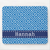 Dazzling Blue White Greek Key Pattern Blue Name Muismat (Voorkant)