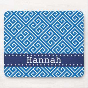 Dazzling Blue White Greek Key Pattern Blue Name Muismat